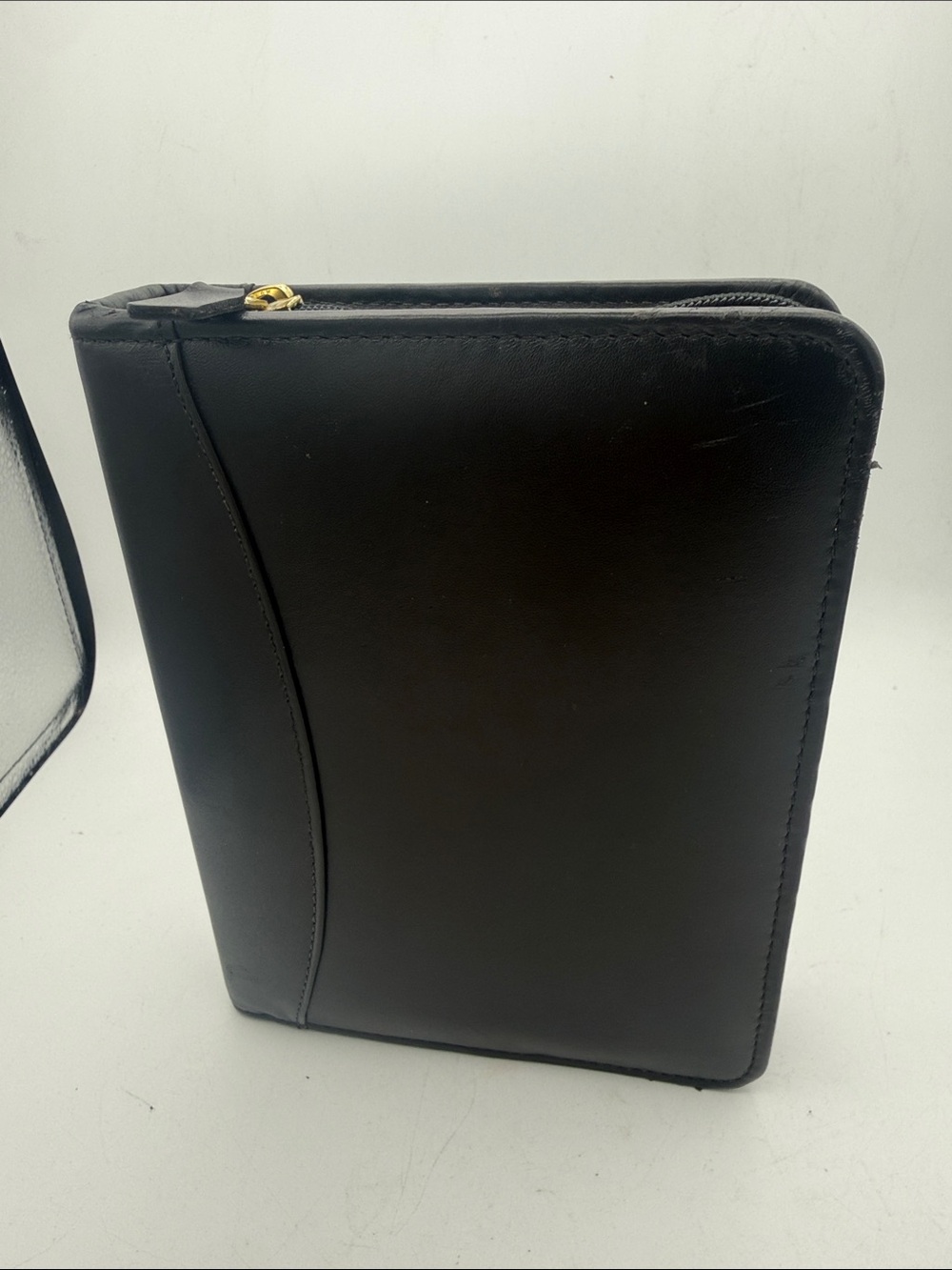 Franklin Quest black leather 6 ring zippered personal planner organizer 8x6”